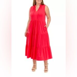 crown & ivy Plus Size Sleeveless Peasant Maxi Dress, Coral Vivid, Size 1X, NWT